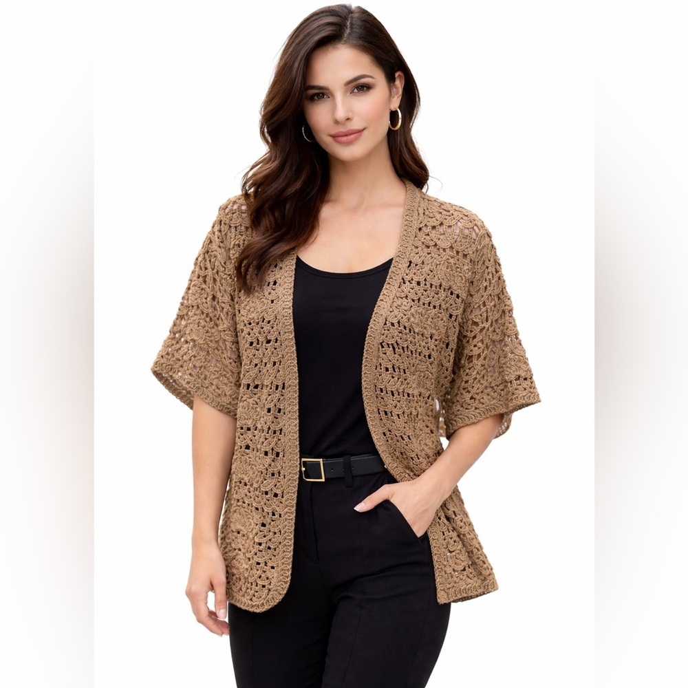 Coldwater Creek Crochet Open-Front Cardigan Sweater Boho Casual Chic Size 18W